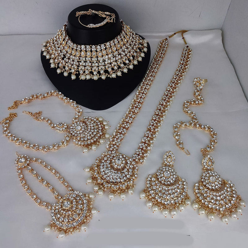 Lucentarts Jewellery Gold Plated Austrian Stone And Beads Bridal Set