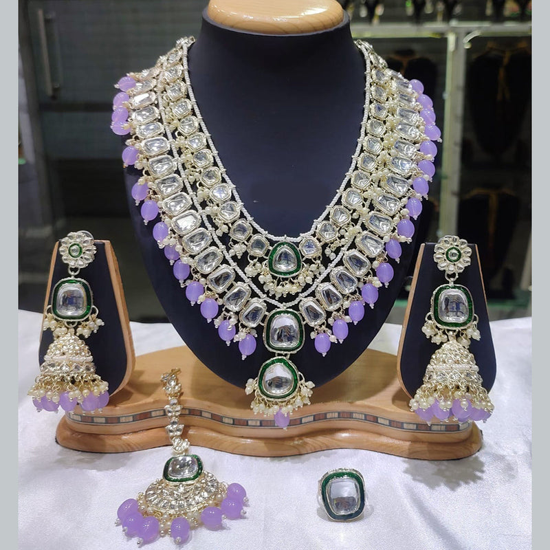 Lucentarts Jewellery Gold Plated Kundan Stone And Pearl Necklace Set