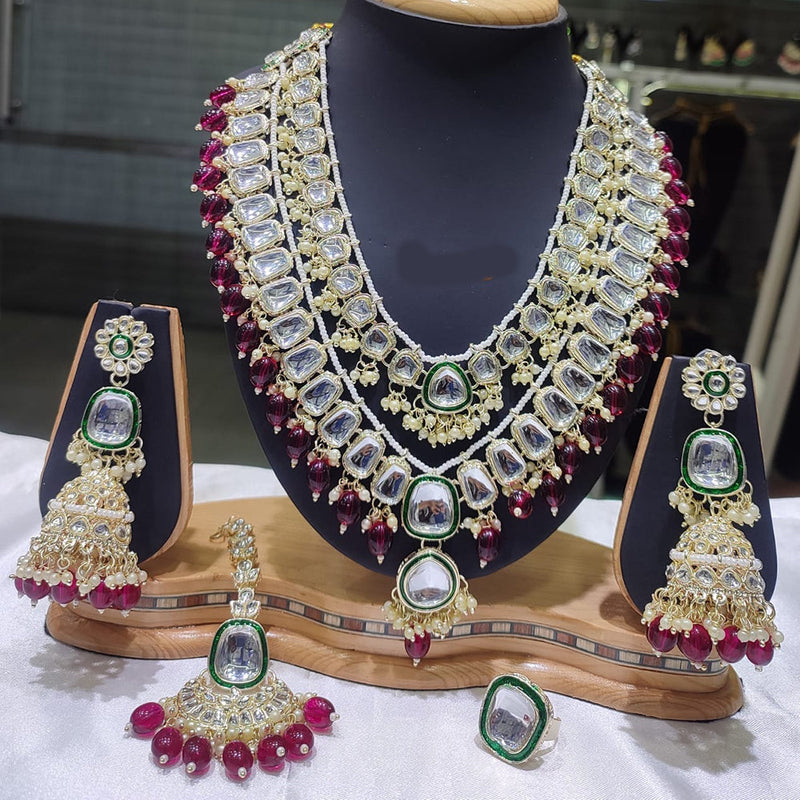 Lucentarts Jewellery Gold Plated Kundan Stone And Pearl Necklace Set