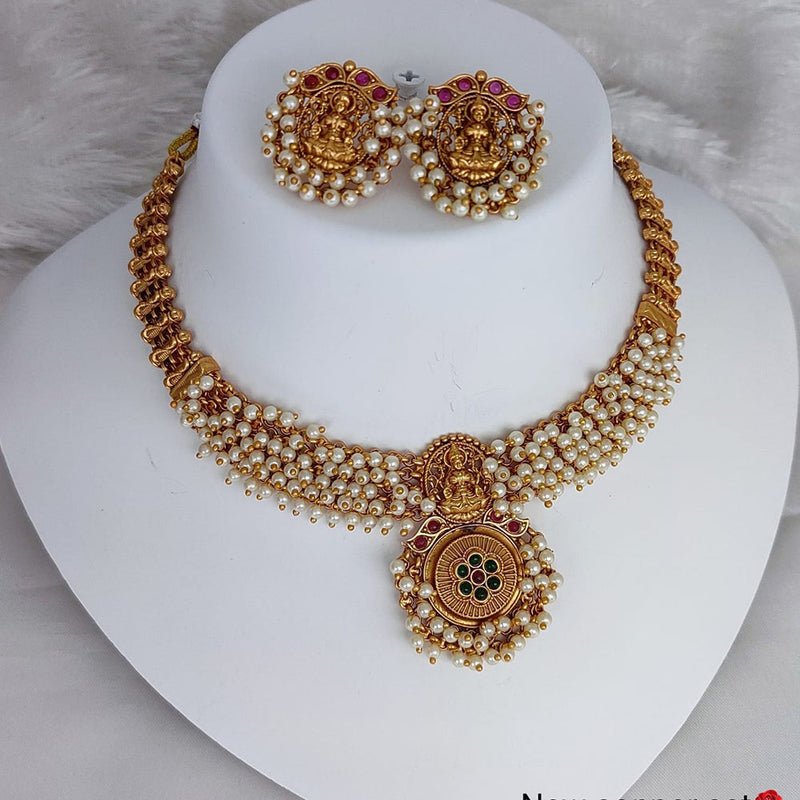 Lucentarts Jewellery Gold Plated Temple Pearls Necklace Set