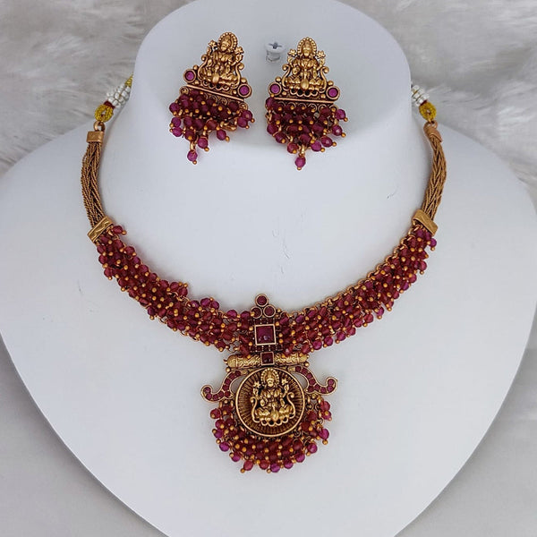 Lucentarts Jewellery Gold Plated Temple Pearls Necklace Set