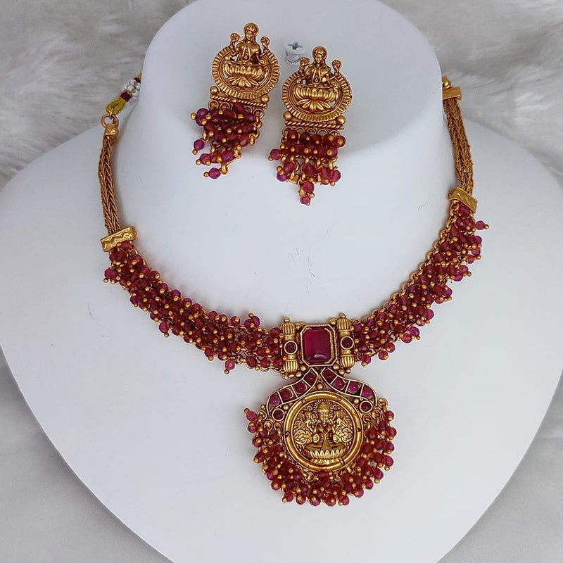 Lucentarts Jewellery Gold Plated Temple Pearls Necklace Set