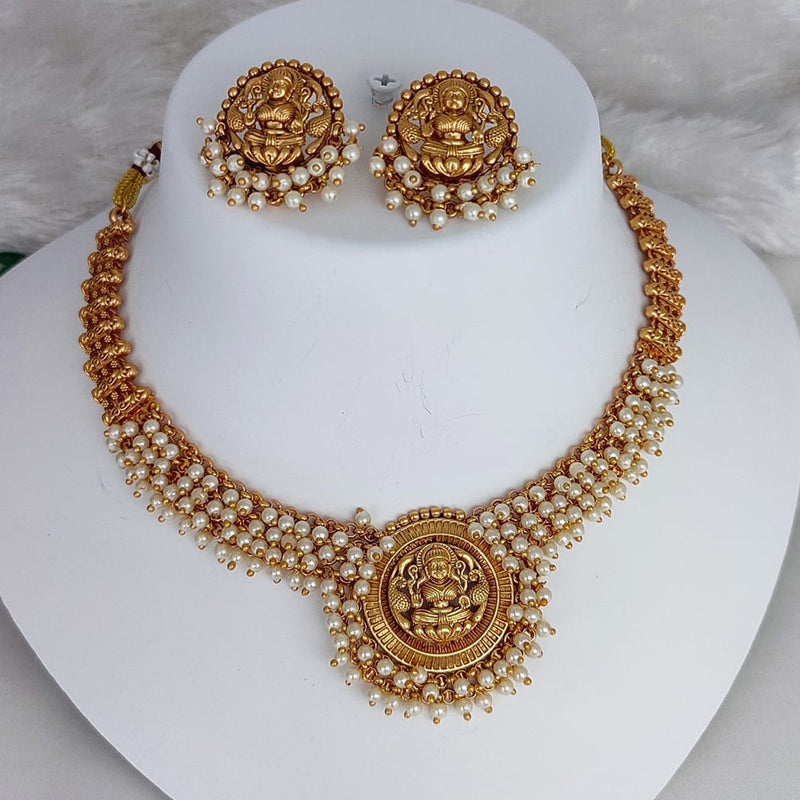 Lucentarts Jewellery Gold Plated Temple Pearls Necklace Set