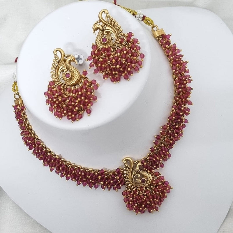 Lucentarts Jewellery Gold Plated Pota Stone And Temple Pearls Necklace Set