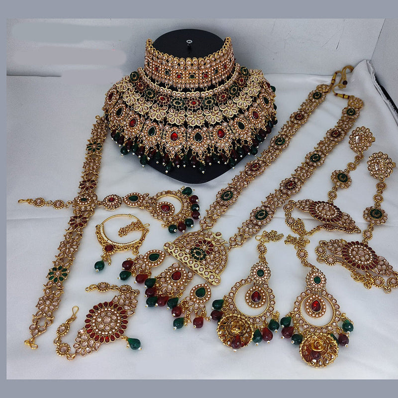 Lucentarts Jewellery Gold Plated Kundan Stone And Beads Meenakari Bridal Set