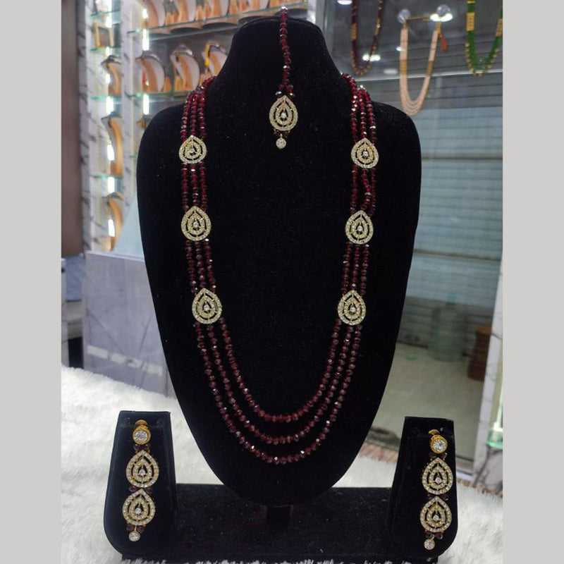 Lucentarts Jewellery Gold Plated Austrian Stone And Beads Long Necklace Set