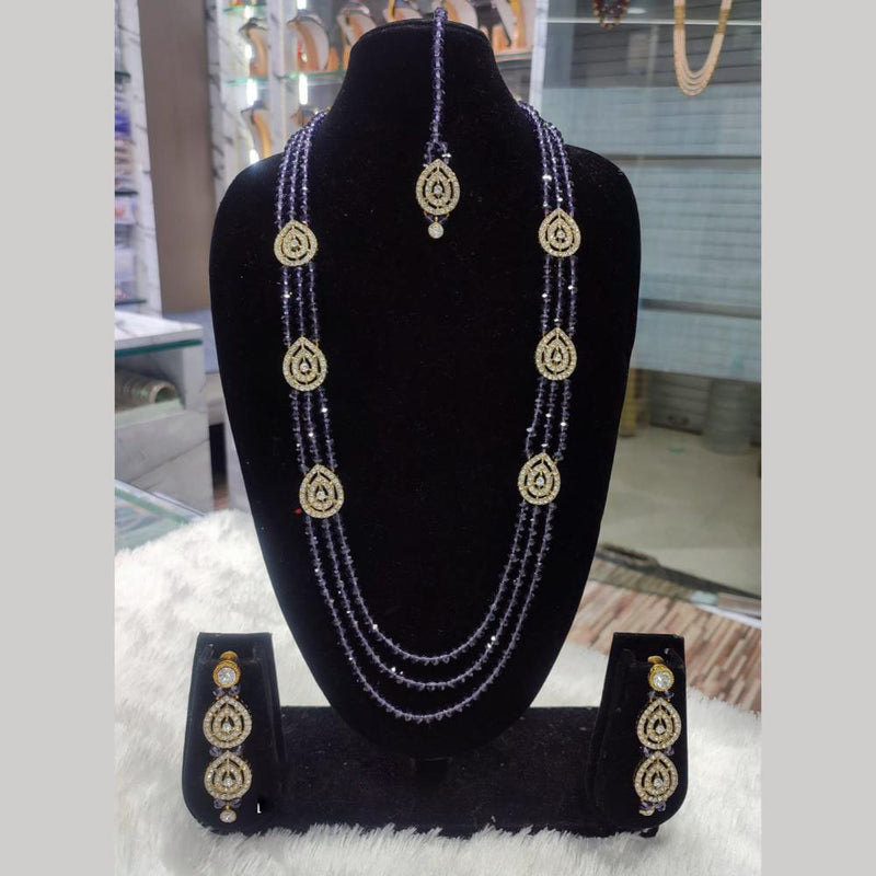 Lucentarts Jewellery Gold Plated Austrian Stone And Beads Long Necklace Set