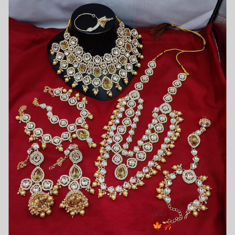 Lucentarts Jewellery Gold Plated Kundan Stone And Beads Bridal Set