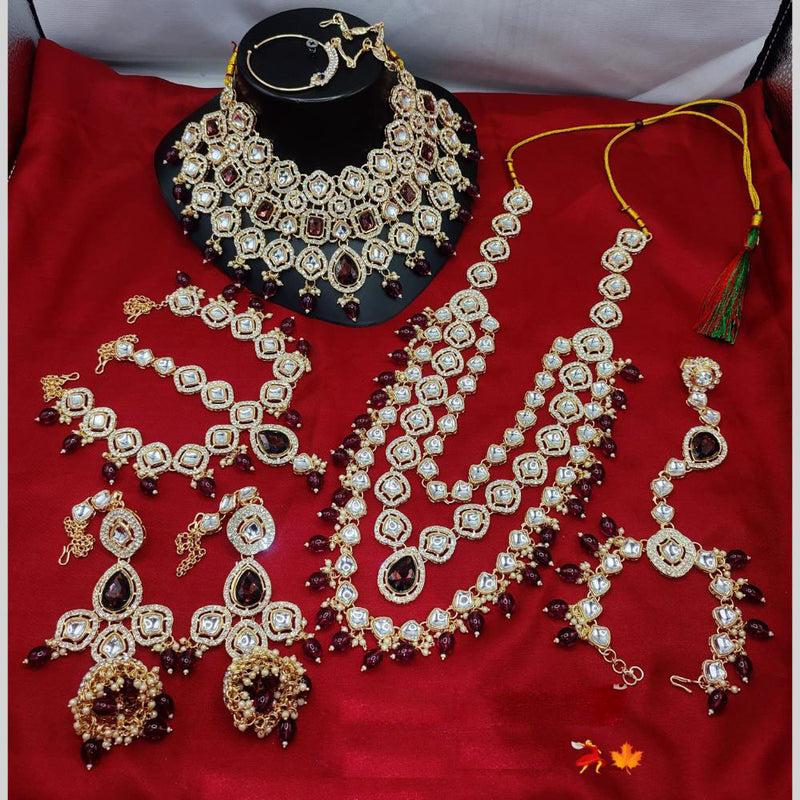 Lucentarts Jewellery Gold Plated Kundan Stone And Beads Bridal Set