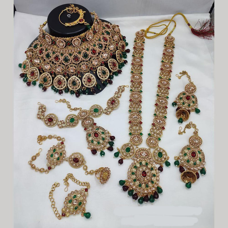 Lucentarts Jewellery Gold Plated Kundan Stone And Beads Bridal Set