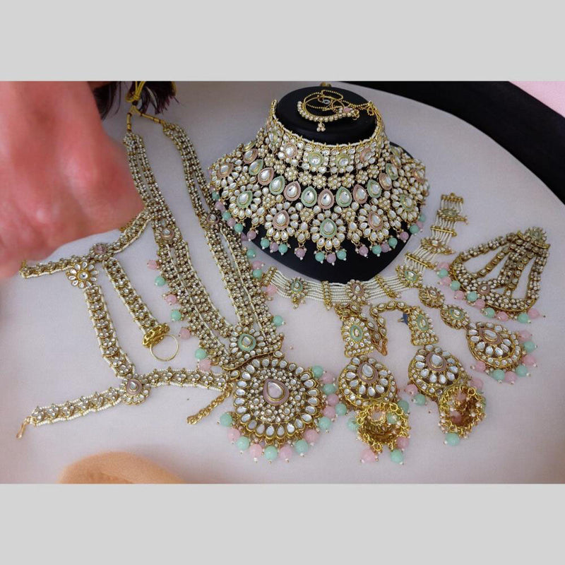 Lucentarts Jewellery Gold Plated Kundan Stone And Beads Bridal Set