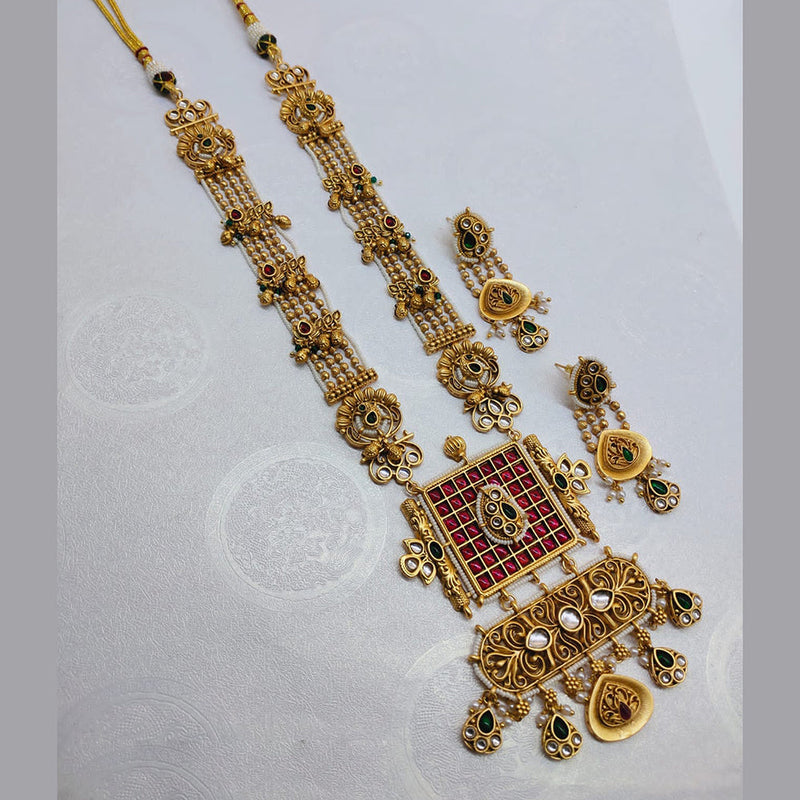 Lucentarts Jewellery Gold Plated Kundan Stone And Pearls Long Necklace Set