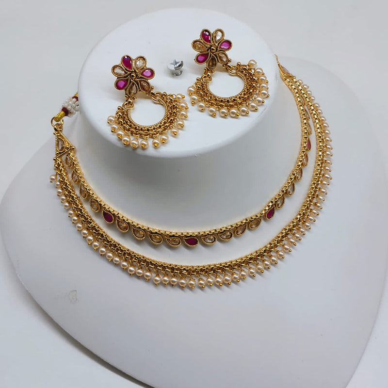 Lucentarts Jewellery Gold Plated Crystal Stone And Pearls Choker Necklace Set