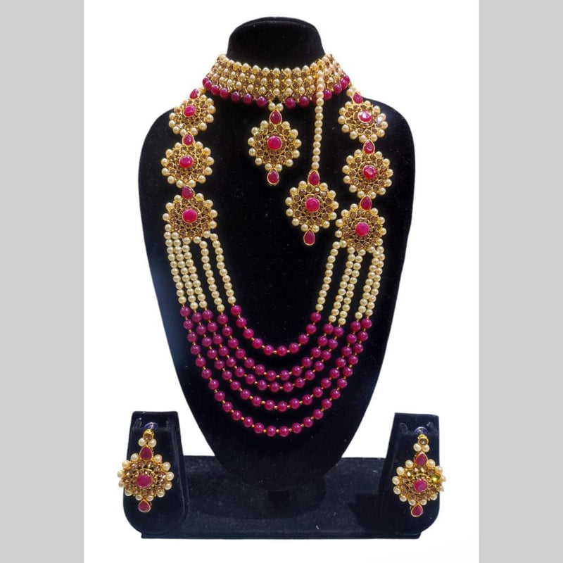 Lucentarts Jewellery Gold Plated Crystal Stone And Pearls Double Necklace Set