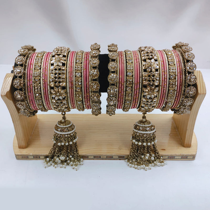 Lucentarts Jewellery Gold Plated Kundan Stone Bangles Set