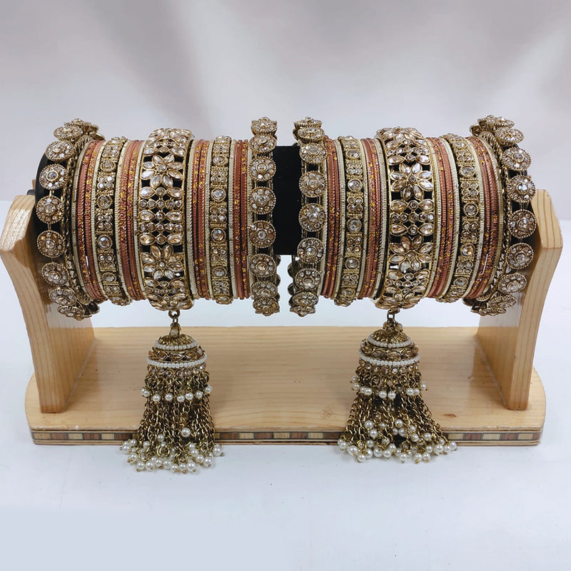 Lucentarts Jewellery Gold Plated Kundan Stone Bangles Set