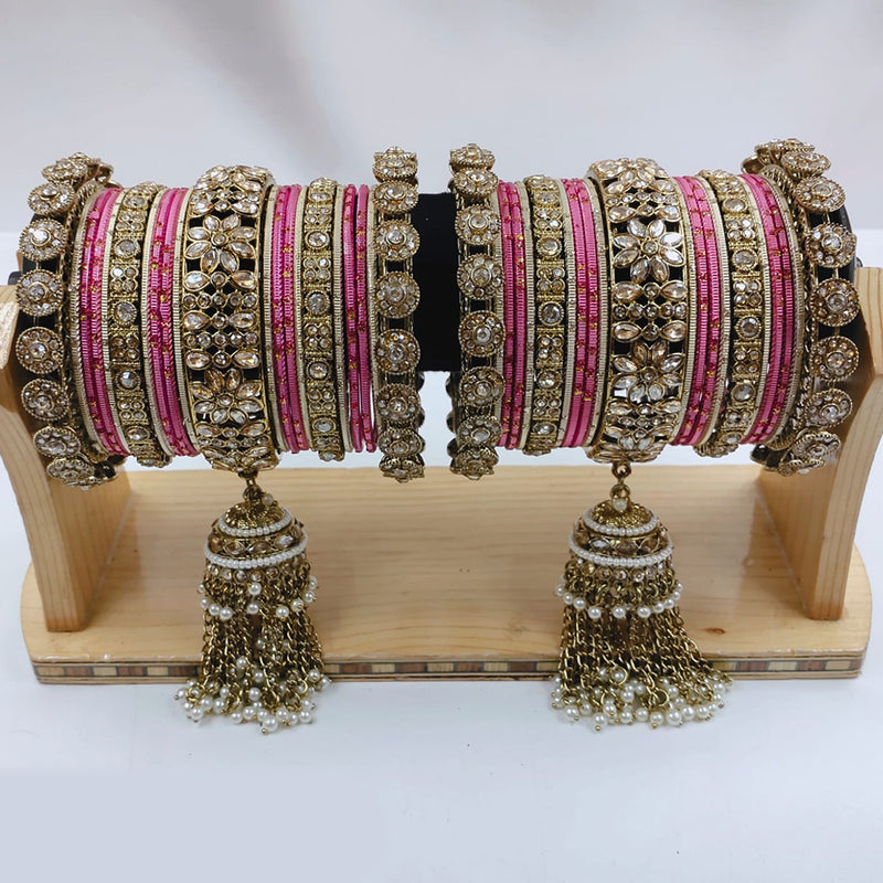 Lucentarts Jewellery Gold Plated Kundan Stone Bangles Set