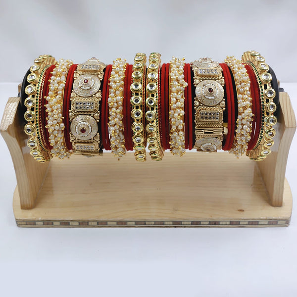 Lucentarts Jewellery Gold Plated Kundan And Pearl  Bridal Bangles Set