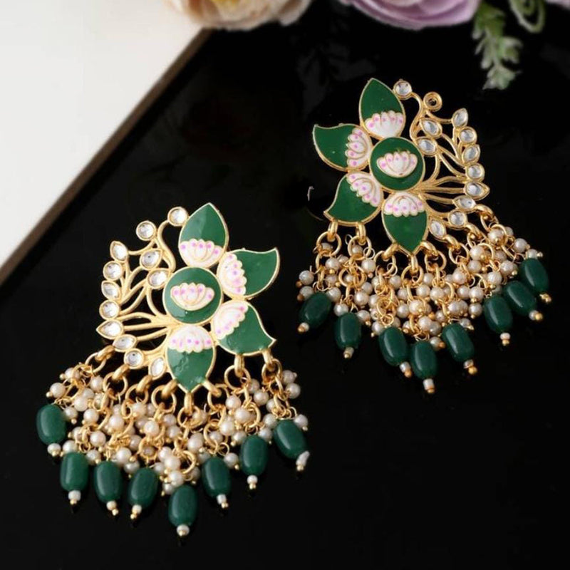 Lucentarts Jewellery Gold Plated Pearls And Meenakari Dangler Earrings