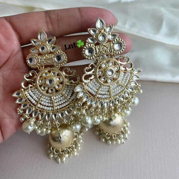 Lucentarts Jewellery Gold Plated Kundan Stone And Pearls Jhumki