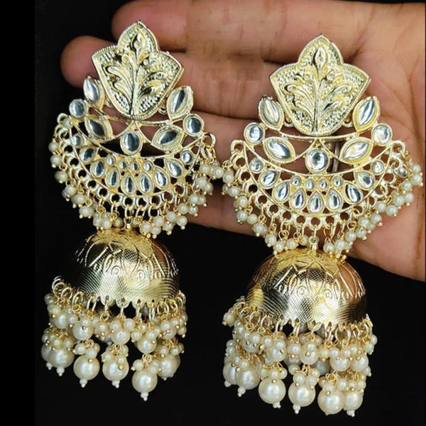 Lucentarts Jewellery Gold Plated Kundan Stone And Pearls Jhumki