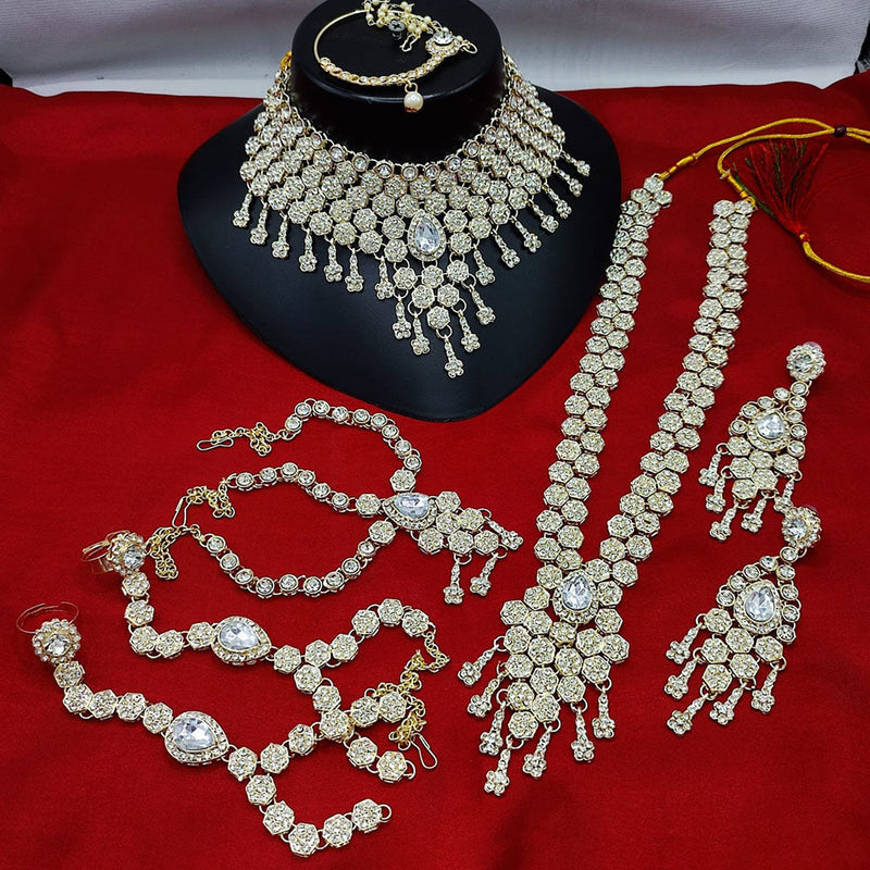 Lucentarts Jewellery Gold Plated Austrian Stone And Beads Bridal Set