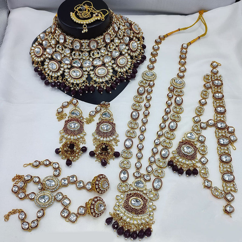 Lucentarts Jewellery Gold Plated Kundan Stone And Beads Meenakari Bridal Set