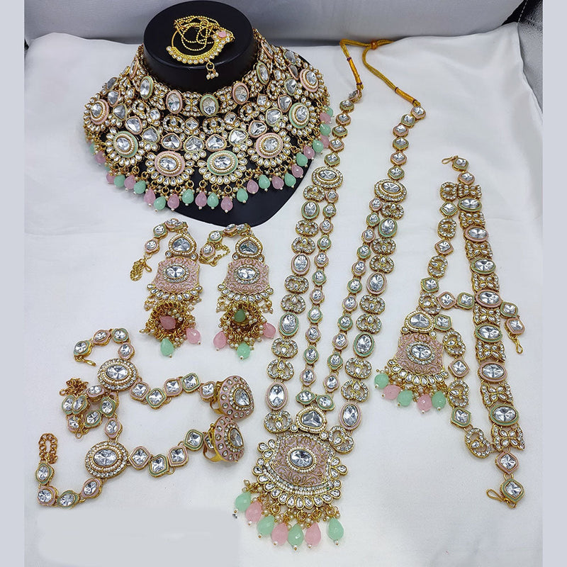 Lucentarts Jewellery Gold Plated Kundan Stone And Beads Meenakari Bridal Set