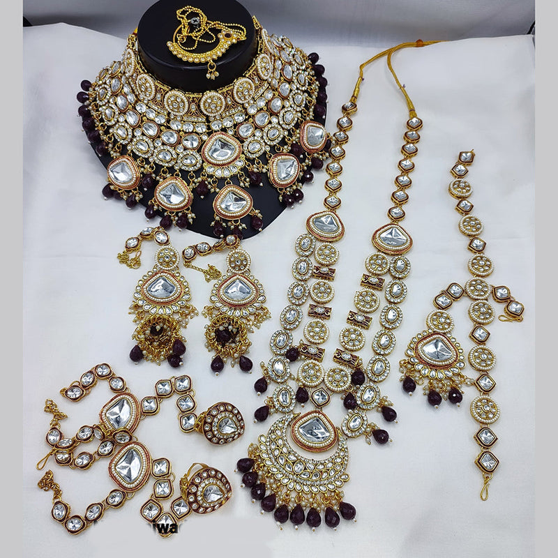 Lucentarts Jewellery Gold Plated Kundan Stone And Beads Meenakari Bridal Set