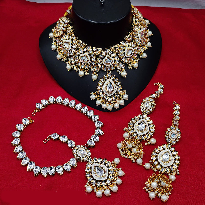 Lucentarts Jewellery Gold Plated Kundan Stone And Beads Necklace Set