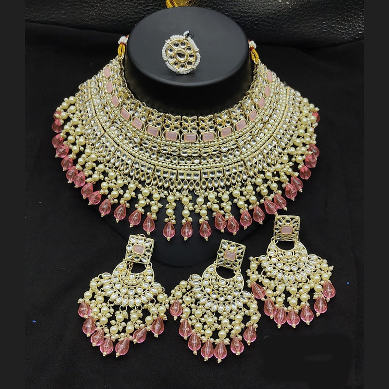 Lucentarts Jewellery Gold Plated Kundan Stone And Pearls Choker Necklace Set