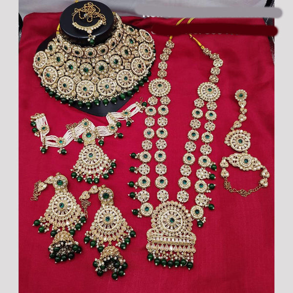 Lucentarts Jewellery Gold Plated Crystal Stone And Beads Bridal Set