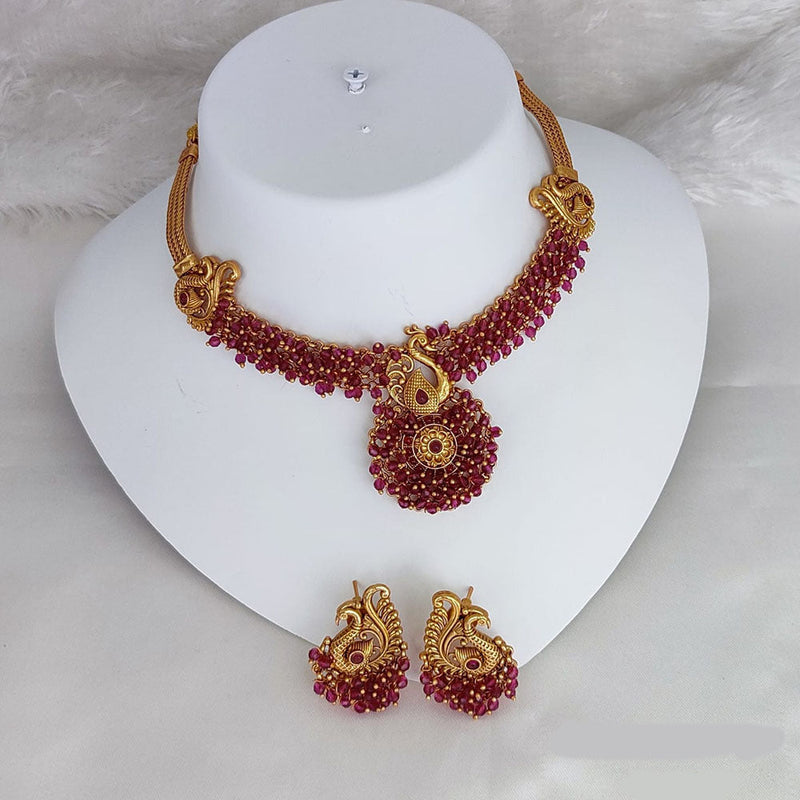 Lucentarts Gold Plated Pota Stone & Pearls Choker Necklace Set