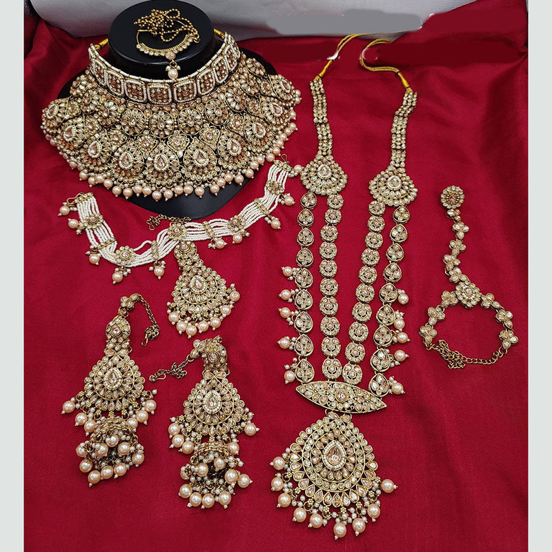 Lucentarts Jewellery Gold Plated Crystal Stone And Beads Bridal Set