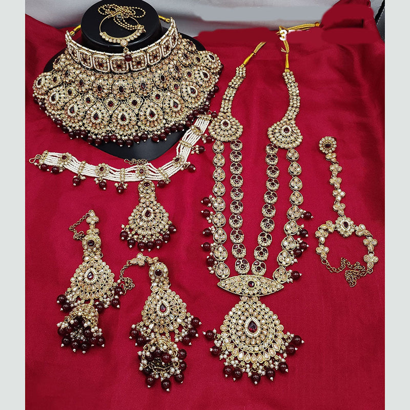 Lucentarts Jewellery Gold Plated Crystal Stone And Beads Bridal Set