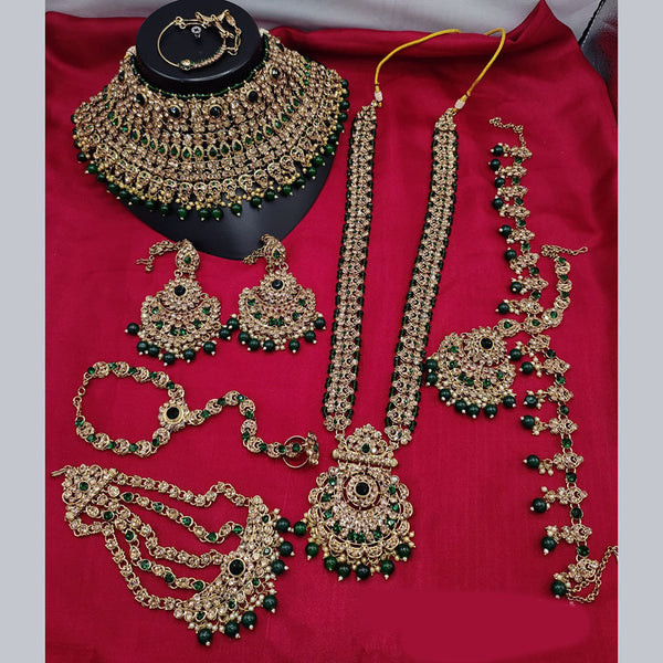 Lucentarts Jewellery Gold Plated Crystal Stone And Beads Bridal Set