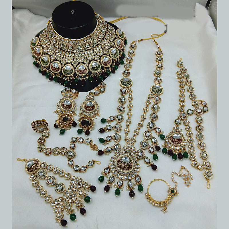 Lucentarts Jewellery Gold Plated Kundan And Beads Bridal Set