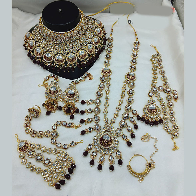 Lucentarts Jewellery Gold Plated Kundan And Beads Bridal Set