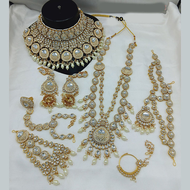 Lucentarts Jewellery Gold Plated Kundan And Beads Bridal Set