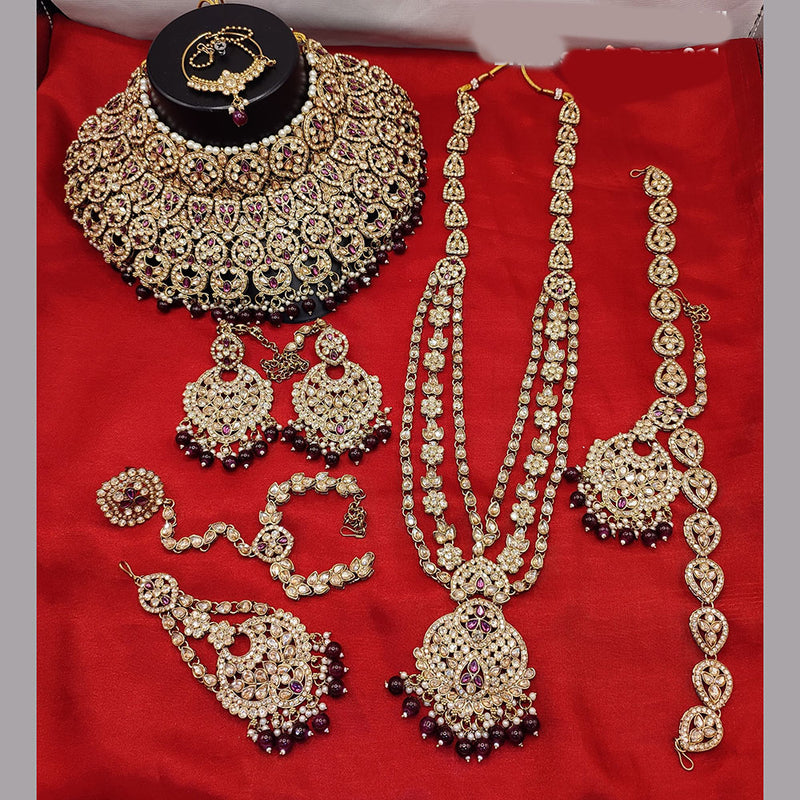 Lucentarts Jewellery Gold Plated Crystal And Beads Bridal Set