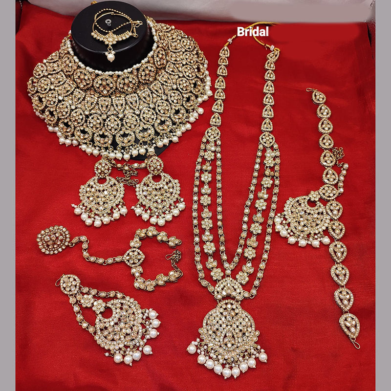 Lucentarts Jewellery Gold Plated Crystal And Beads Bridal Set