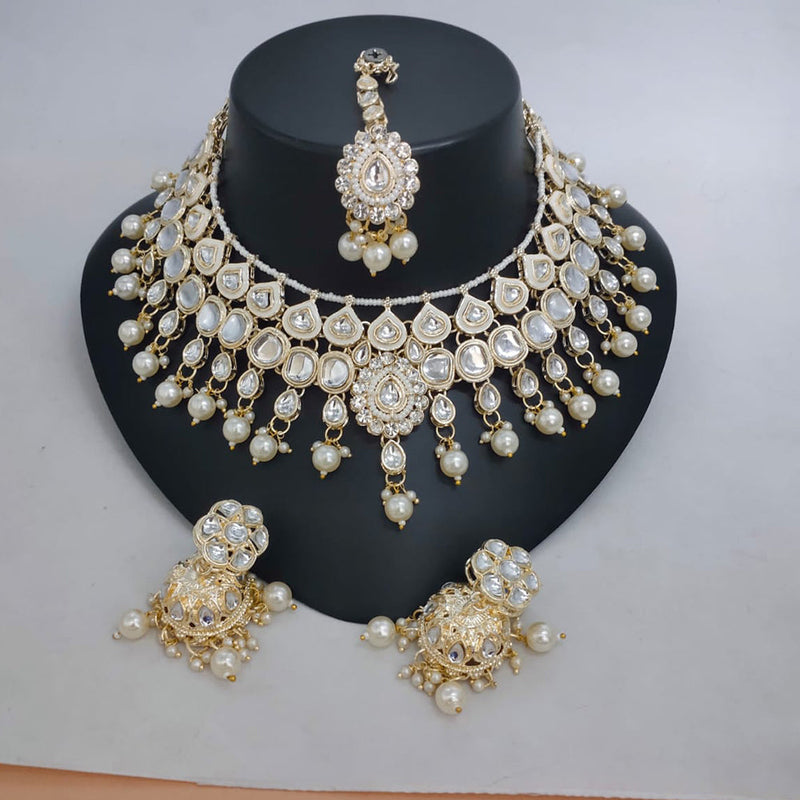 Lucentarts Jewellery Gold Plated Kundan Stone And Meenakari Choker Necklace Set