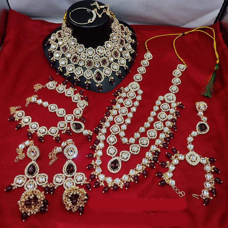 Lucentarts Jewellery Gold Plated Crystal And Beads Bridal Set