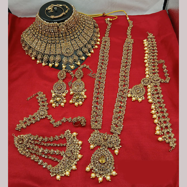 Lucentarts Jewellery Gold Plated Crystal And Beads Bridal Set