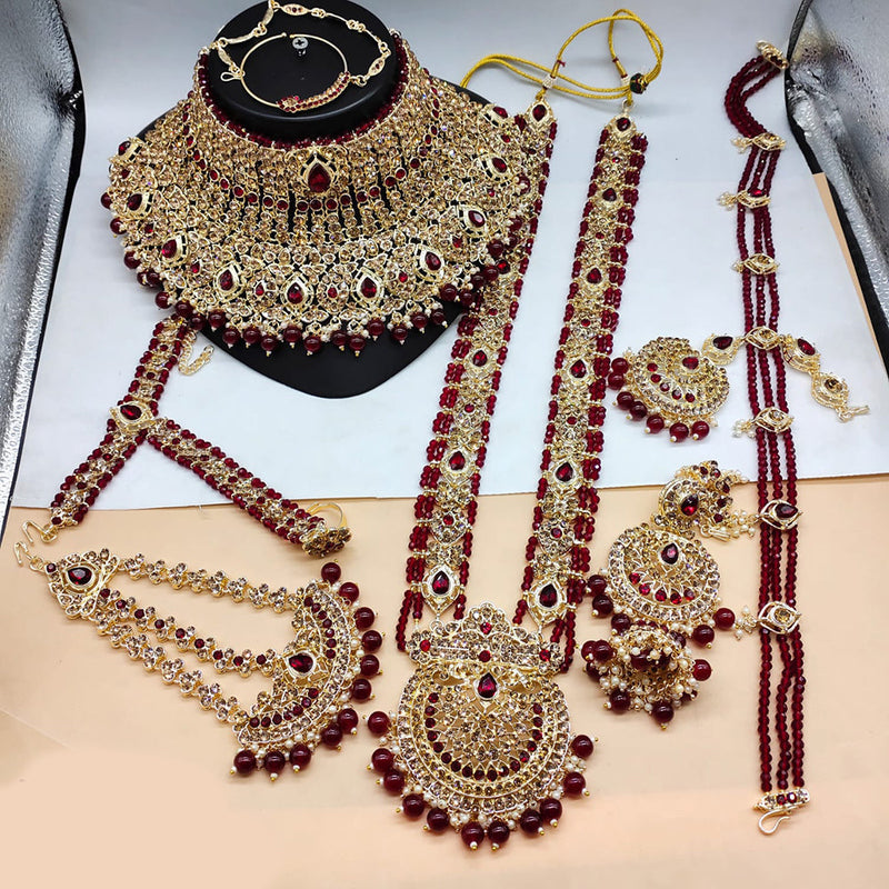 Lucentarts Jewellery Gold Plated Crystal And Beads Bridal Set