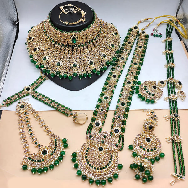 Lucentarts Jewellery Gold Plated Crystal And Beads Bridal Set