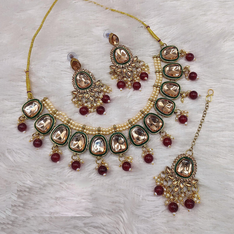 Lucentarts Jewellery Gold Plated Crystal Stone And Pearls Necklace Set