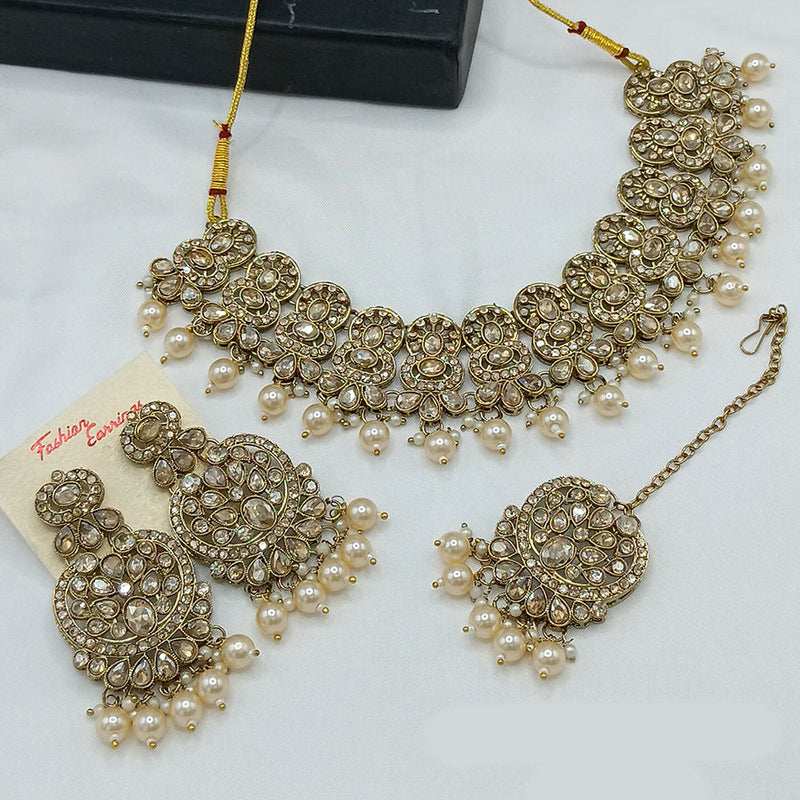 Lucentarts Jewellery Gold Plated Austrian Stone And Pearls Necklace Set