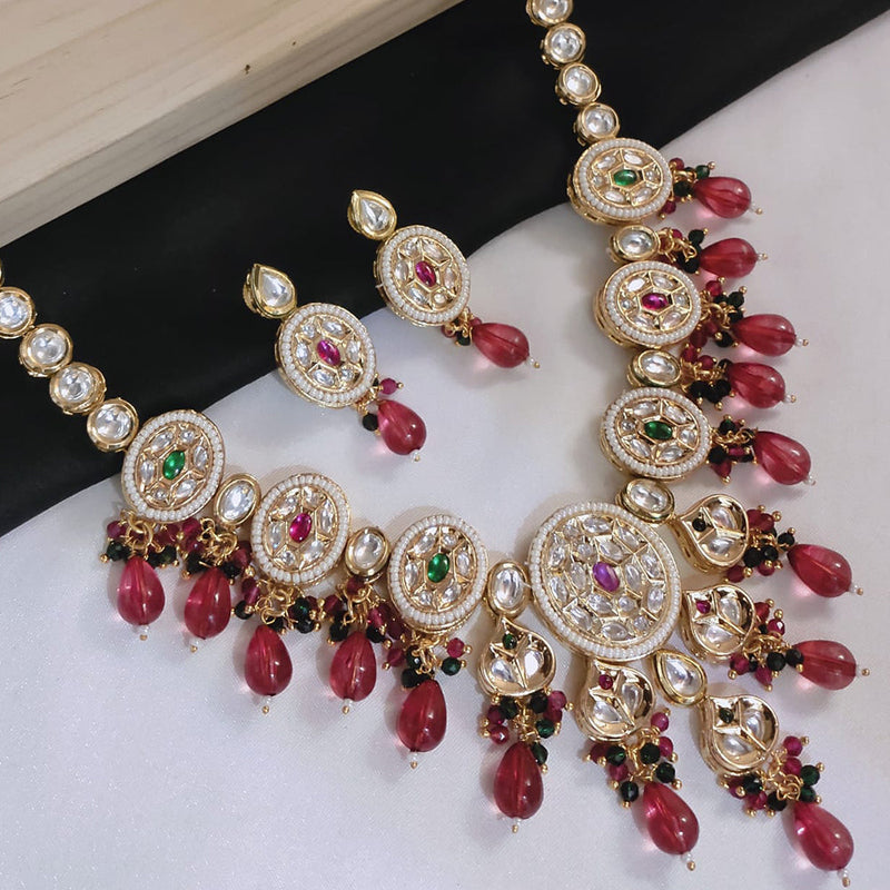 Lucentarts Jewellery Gold Plated Polki Kundan Stone And Beads Necklace Set