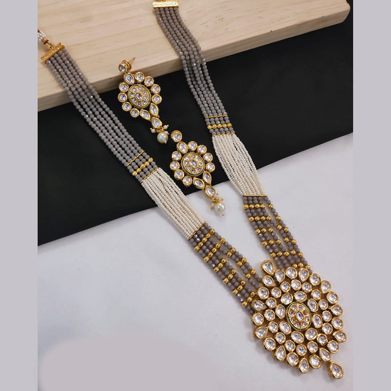 Lucentarts Jewellery Gold Plated Kundan Stone And Pearls Long Necklace Set